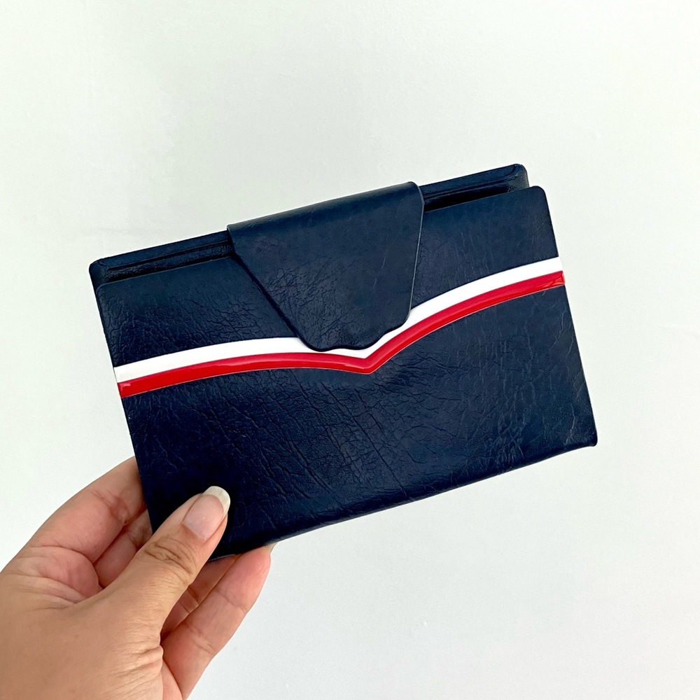 Vintage 60’s mod vinyl blue red white wallet billfold checkbook notepad